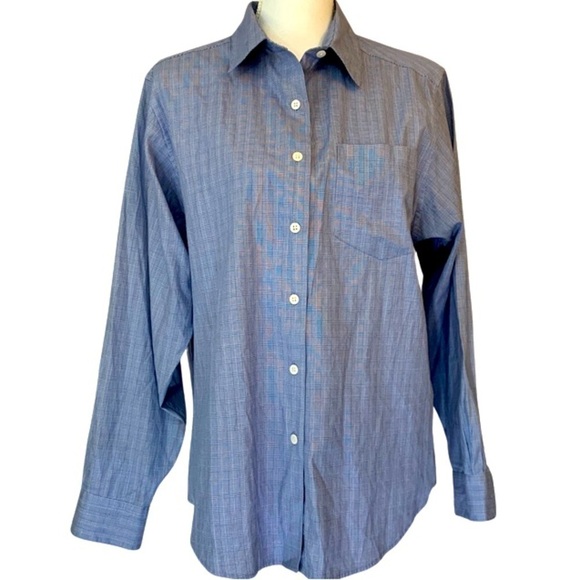 L. L. Bean Classic Glen plaid button front shirt, blue/White, 12 - Picture 1 of 6
